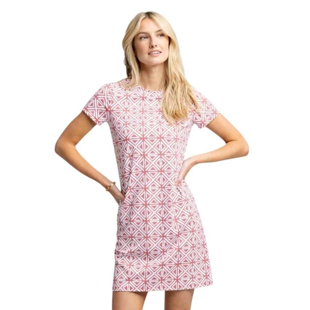 Southern Tide Women's Chanelle Painted Geo Performance Dress Dusty Coral Large